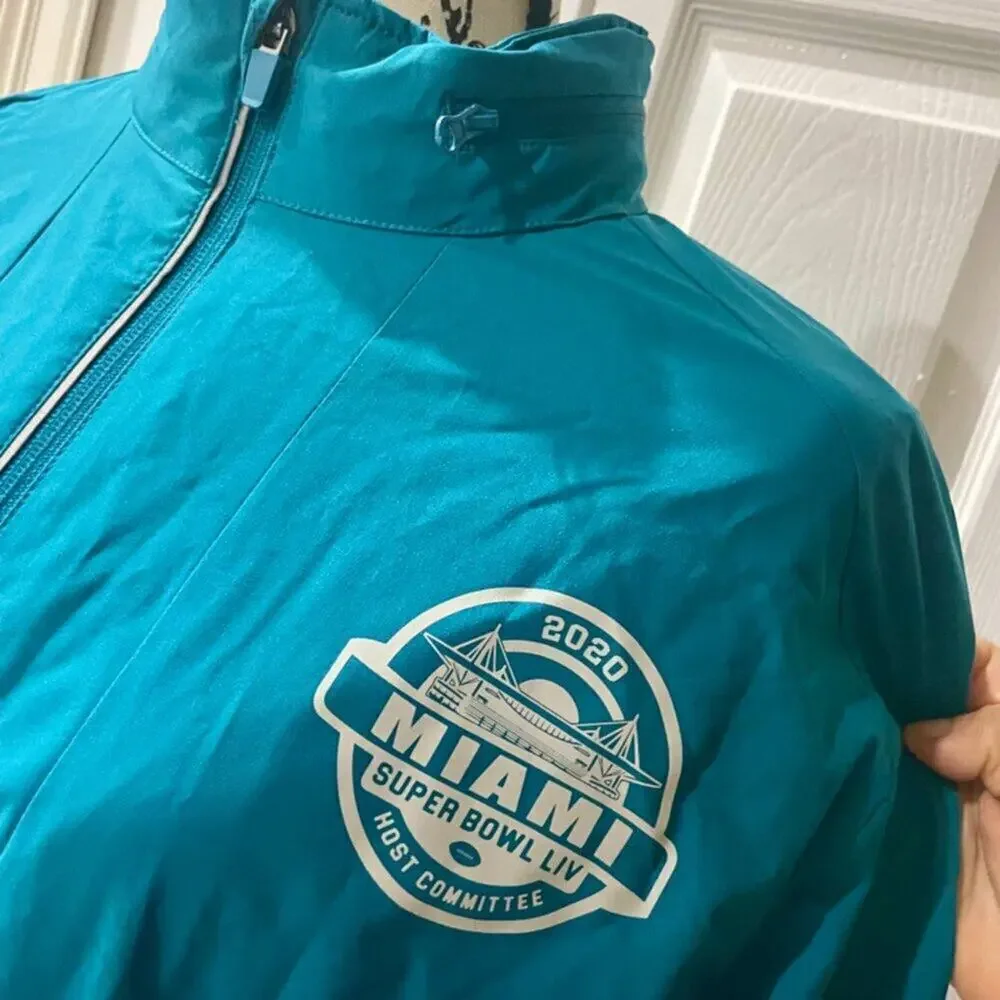 PERRY ELLIS WINDBREAKER JACKET ZIP OFF HOOD MIAMI SUPER BOWL LIV‎ 2020 TEAL SZ M